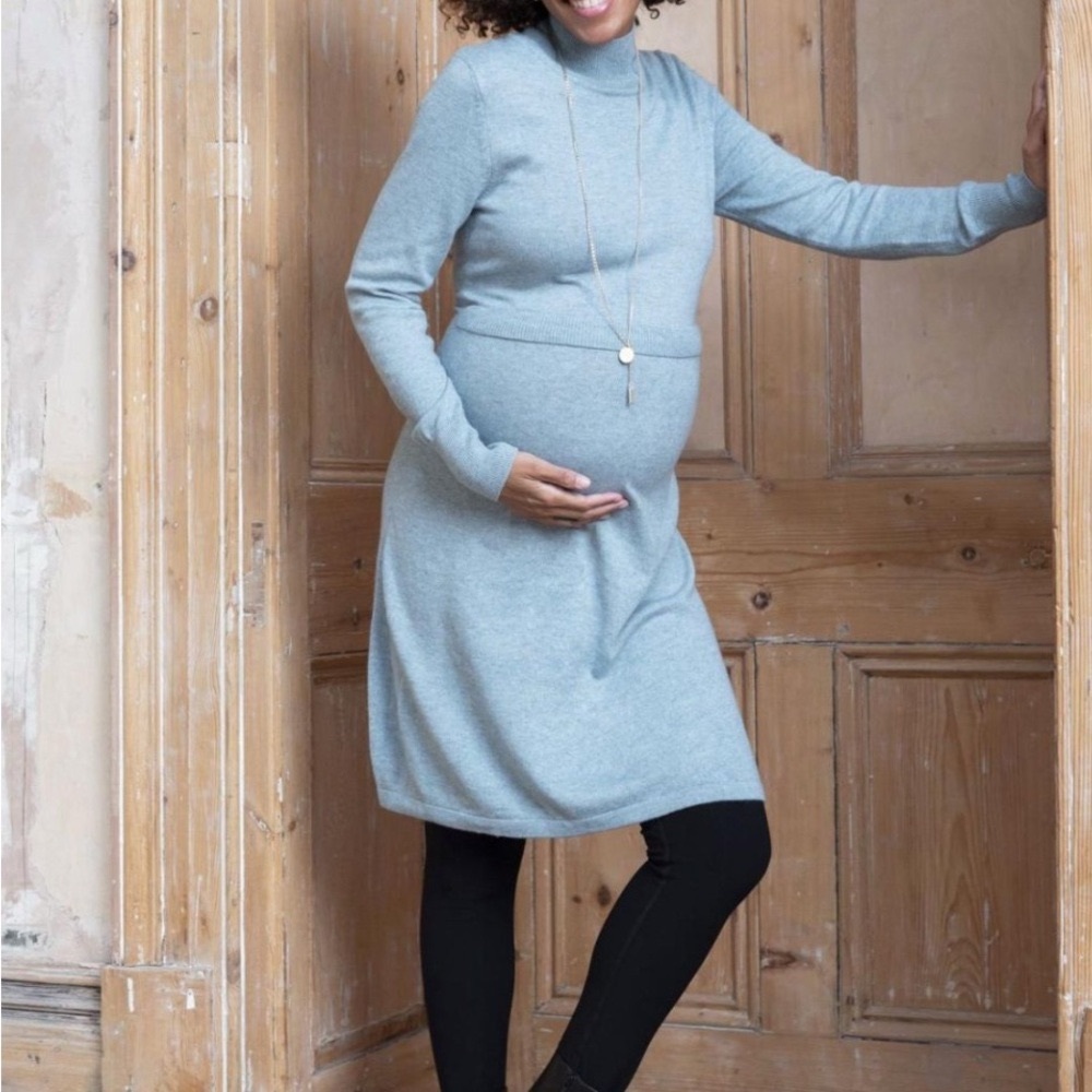 NWT Medium Seraphine Sage Wool Blend Maternity & Nursing Sweater Dress